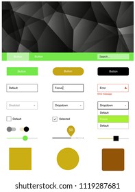 Light Green, Yellow vector ui kit in polygonal style. Web ui kit with abstract gradient triangles in its header. This template you can use for websites.
