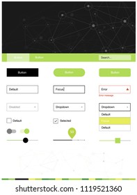 Light Green, Yellow vector ui ux kit in triangular style with circles. Colorful ui/ux kit with triangles, circles in header. Modern template for your landing page.