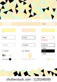 Light Green, Yellow vector ui ux kit in triangular style. Modern Style guide in polygonal style with triangles. This template you can use for websites.