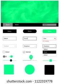 Light Green, Yellow vector ui kit with clouds & stars. Web ui kit with abstract gradient clouds in its header. Simple colorful design for websites.
