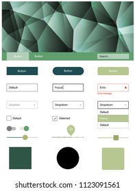 Light Green, Yellow vector ui ux kit in triangular style. Simple Material Design Kit with colorful mosaic of triangles. This template you can use for landing pages.