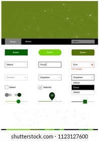 Light Green, Yellow vector ui kit in polygonal style with circles. Style guide in polygonal style with triangles, circles. Modern template for your landing page.