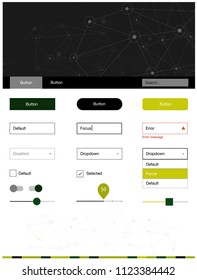 Light Green, Yellow vector ui ux kit in triangular style with circles. Simple Material Design Kit with colorful triangles, circles. This template you can use for landing pages.