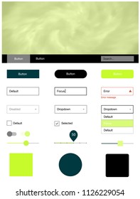 Light Green, Yellow vector ui kit with clouds & stars. Beautiful ui ux kit with colorful sky in its header. Simple colorful design for websites.
