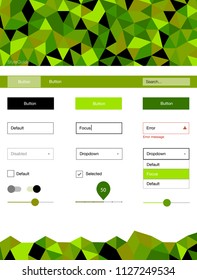 Light Green, Yellow vector ui ux kit in triangular style. Modern Style guide in polygonal style with triangles. Modern template for your landing page.