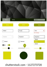 Light Green, Yellow vector ui ux kit in triangular style. Ui Ux kit with colorful polygonal background in its header. This template you can use for websites.