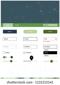 Light Green, Yellow vector ui kit in polygonal style with circles. Style guide in polygonal style with triangles, circles. Modern template for your landing page.