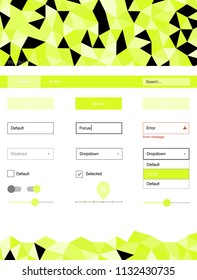 Light Green, Yellow vector ui ux kit in triangular style. Modern Style guide in polygonal style with triangles. Beautiful layout for websites, landing pages.