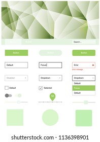 Light Green, Yellow vector ui ux kit in triangular style. Colorful Style guide with triangles on abstract background. This sample is for your landing page.