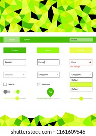 Light Green, Yellow vector ui ux kit in triangular style. Ui Ux kit with colorful polygonal background in its header. Modern template for your landing page.