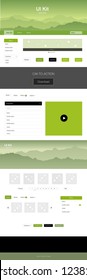 Light Green, Yellow vector ui ux kit with hills and rocks. Colorful ui/ux kit with header consisted of hills & rocks. This sample is for your tourist website.