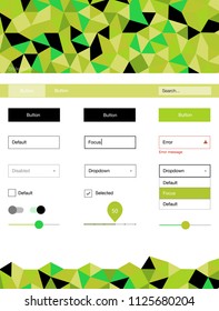 Light Green, Yellow vector web ui kit in polygonal style. Colorful Style guide with triangles on abstract background. This sample is for your landing page.
