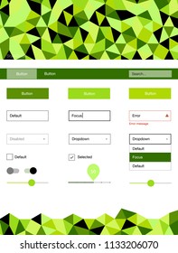 Light Green, Yellow vector web ui kit in polygonal style. Simple Material Design Kit with colorful mosaic of triangles. Simple colorful design for websites.