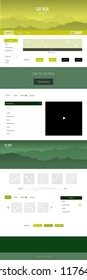 Light Green, Yellow vector web ui kit with mountains. Simple Material Design Kit with colorful mountains in header. Template for landing pages of leisure.