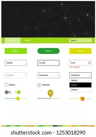 Light Green, Yellow vector web ui kit in polygonal style with circles. Web ui kit with abstract triangles, circles in its header. This sample is for your landing page.