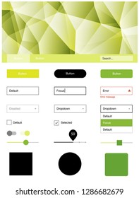 Light Green, Yellow vector web ui kit in polygonal style. Simple Material Design Kit with colorful mosaic of triangles. This sample is for your website.