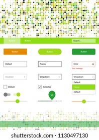Light Green, Yellow vector wireframe kit with dots. Colorful ui/ux kit with header consisted of spheres. This template you can use for websites.