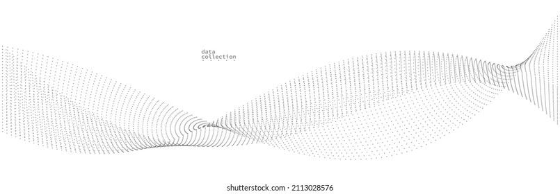 Light grey abstract background, vector wave of flowing particles, curvy lines of dots in motion, technology and science theme, airy and ease futuristic illustration.