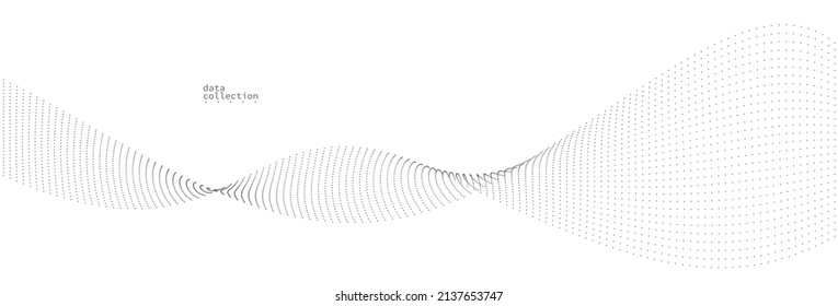 Light grey abstract background, vector wave of flowing particles, curvy lines of dots in motion, technology and science theme, airy and ease futuristic illustration.