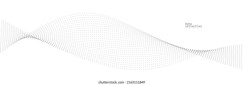 Light grey abstract background, vector wave of flowing particles, curvy lines of dots in motion, technology and science theme, airy and ease futuristic illustration.