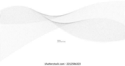 Light grey abstract background, vector wave of flowing particles, curvy lines of dots in motion, technology and science theme, airy and ease futuristic illustration.