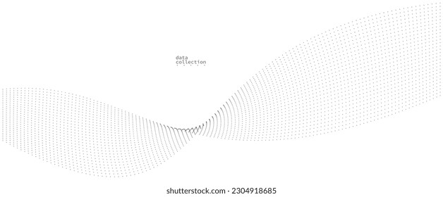 Light grey abstract background, vector wave of flowing particles, curvy lines of dots in motion, technology and science theme, airy and ease futuristic illustration.