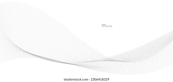 Light grey abstract background, vector wave of flowing particles, curvy lines of dots in motion, technology and science theme, airy and ease futuristic illustration.