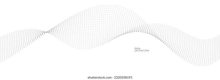 Light grey abstract background, vector wave of flowing particles, curvy lines of dots in motion, technology and science theme, airy and ease futuristic illustration.