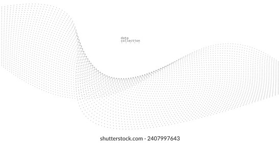 Light grey abstract background, vector wave of flowing particles, curvy lines of dots in motion, technology and science theme, airy and ease futuristic illustration.