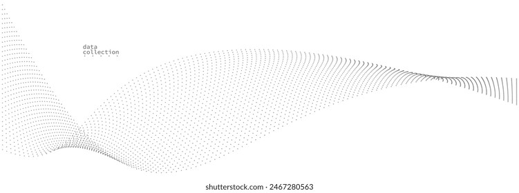 Light grey abstract background, vector wave of flowing particles, curvy lines of dots in motion, technology and science theme, airy and ease futuristic illustration.