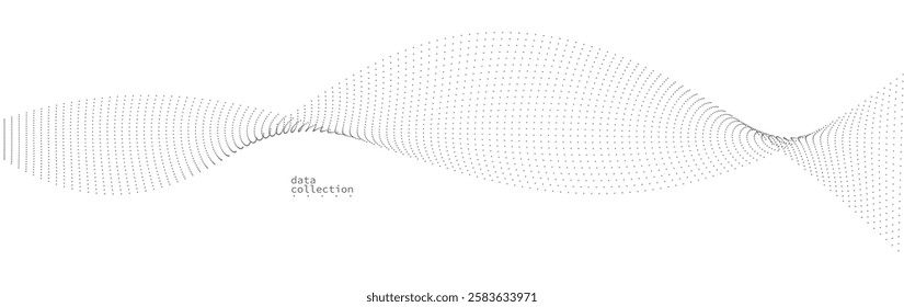 Light grey abstract background, vector wave of flowing particles, curvy lines of dots in motion, technology and science theme, airy and ease futuristic illustration.