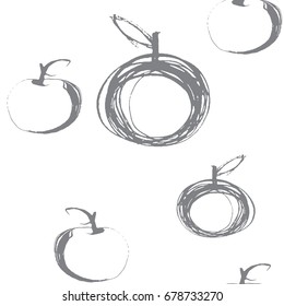 Light grey apple background. Hand drawn style. Vector.