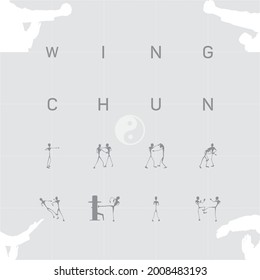 Light grey background with silhouettes of fighters of Wing Chun Kung Fu