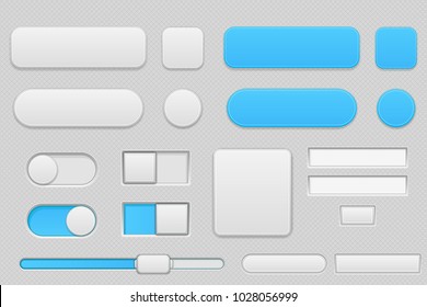 Light grey and blue interface buttons. Vector 3d illustration