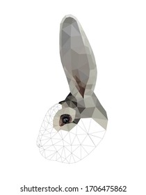 Light grey bunny face low poly triangular vector illustration isolated on white. Polygonal style trendy modern logo business fairy design template for easter invitations and greetings.