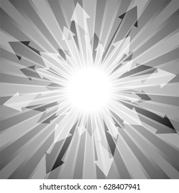 Light grey burst with lots of arrows out from center for abstract vector design background concept