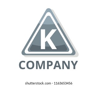 light grey color glasses triangle button web logo graphic design with modern clean style for any professional company with initial type letter k on it