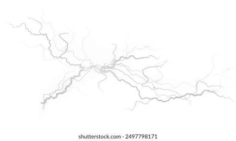 Light grey isolated vector lightning png. Realistic natural glow white lightning effect Thunder storm. Blitz Lightning Thunder Light Sparks Storm Flash. White background.