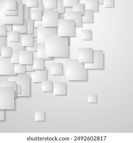 Light grey minimal paper squares abstract geometric background. Tech vector design