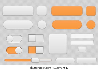 Light grey and orange interface buttons. Vector 3d illustration