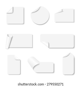 Light grey paper stickers set with shadows on white background. Vector eps10 illustration