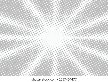 Light grey pop art background in retro comic style with halftone rays effect, vector illustration