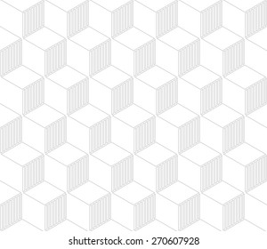 Light grey seamless pattern with cubes and lines