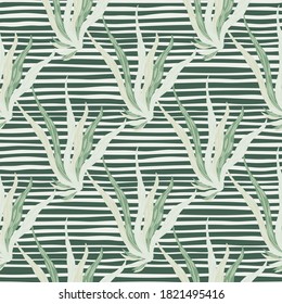 Light grey seaweeds shapes seamless doodle pattern. Stripped background. Undersea foliage stylized print. Great for wallpaper, textile, wrapping paper, fabric print. Vector illustration.