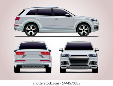 light grey SUV. View from three sides. Ауди Q7.