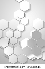 Light grey tech background with hexagons. Vector design