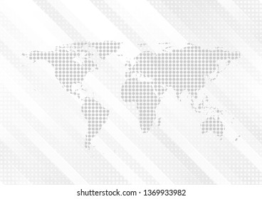 Light grey technology background with abstract dotted world map. Vector design