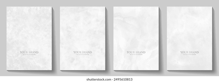 Light grey watercolor texture vector paper background set for cards, flyer, poster, banner and cover design. Hand drawn watercolor illustration for your design. White template for design.