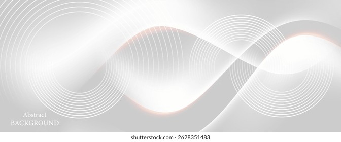 A light grey and white background with curved lines and overlapping circles creates a sense of movement and abstraction. Gradient and lighting effects are used to add dimension to the image.