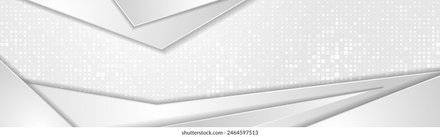 Hellgrauer und weiß gestreifter geometrischer korporativer abstrakter Hintergrund mit Mosaikpunkten. Vektorgrafik Banner Design
